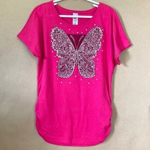 Girls Beautees size medium hot pink butterfly bling top